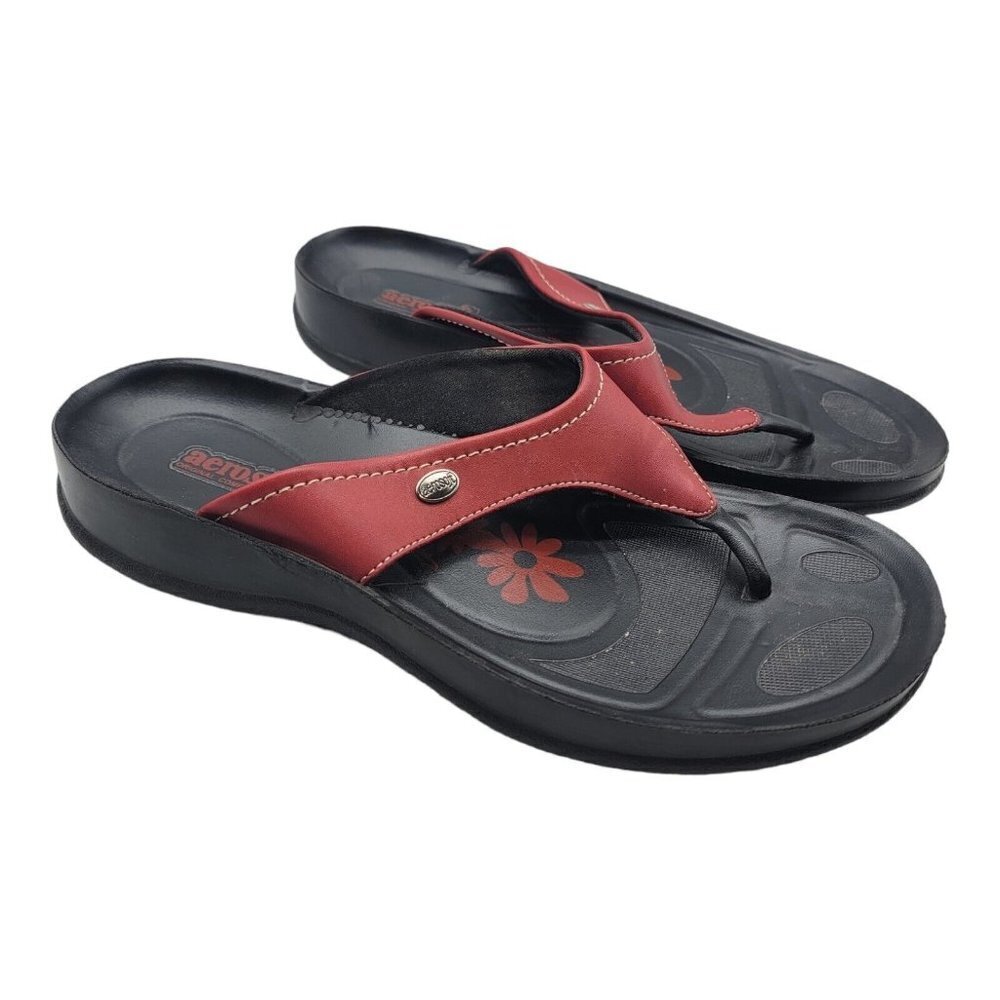 Aerosoft Womens Thong Sandal Cushioned Insole Wedge Heel Red EUR 41
